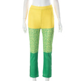 Fashionable and versatile color matching elastic tight split casual pants