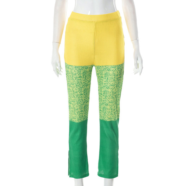 Fashionable and versatile color matching elastic tight split casual pants