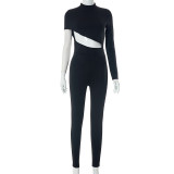 Tight solid colored irregular navel exposed jumpsuit pants