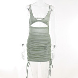 Sexy Slim Fit Slim Strap Sparkling Hollow out Drawstring Wrap Hip Dress