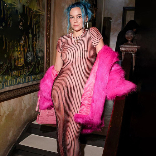 Fashion casual street style round neck short sleeved striped printed dress