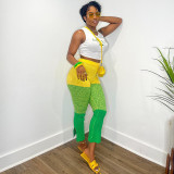Fashionable and versatile color matching elastic tight split casual pants
