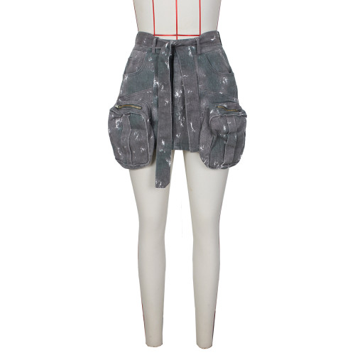 Camo Strap Waist Panel Large Pocket Work Dress Half length