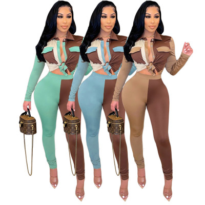 Color Splicing Fashion Hip Lifting Sexy Women 2pcs set DY6938