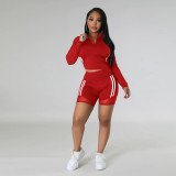 Casual long sleeved top paired with fashionable hip lifting shorts casual set