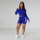 Casual long sleeved top paired with fashionable hip lifting shorts casual set