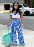 Women's striped printed casual pants, wide leg pants, summer loose pants