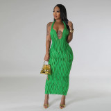 Hanging Neck Open Back Sexy V-Neck Dress Long Dress