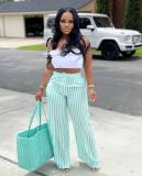 Women's striped printed casual pants, wide leg pants, summer loose pants