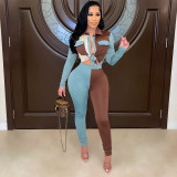 Color Splicing Fashion Hip Lifting Sexy Women 2pcs set DY6938