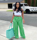 Women's striped printed casual pants, wide leg pants, summer loose pants