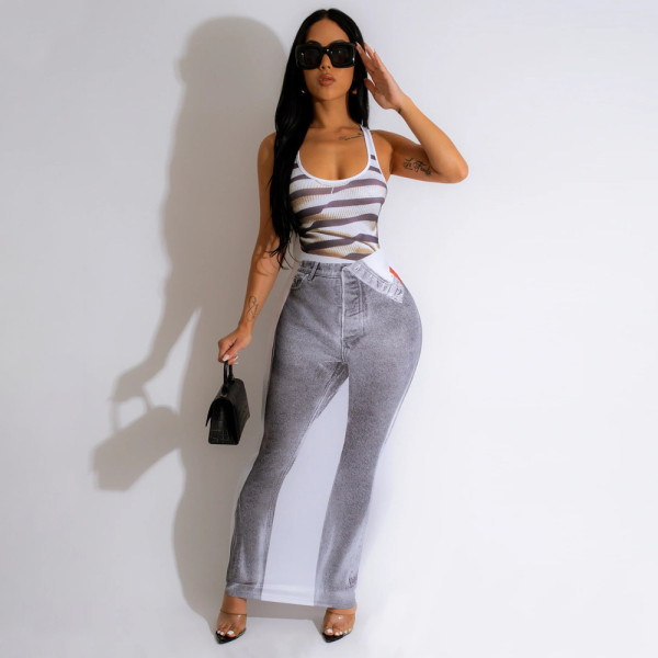 Women's New Sexy Sleeveless Digital Printing High Waist Slim Fit Long Dress