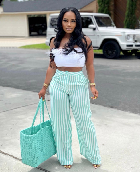 Women's striped printed casual pants, wide leg pants, summer loose pants