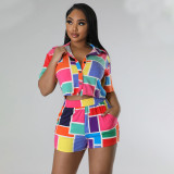 Women's printed fashion casual home short sleeved two-piece set