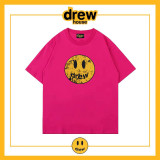 DREW Washed Retro Distressed Cracked Smiling Face Short Sleeve High Street Loose Cotton Couple Bottom T-shirt