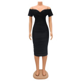 Women's Sexy Nightclub Off Shoulder Short Sleeve Dress Mid Dress