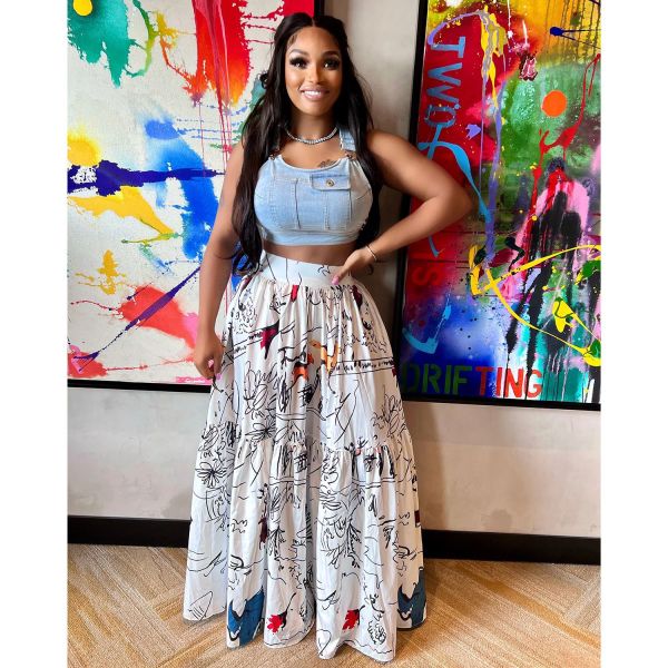 Women's fashion casual printed loose fitting half skirt with large swing skirt