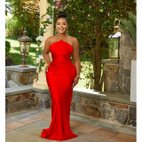 Fashion Women's Solid Color Sleeveless Shoulder Strap Open Back Long Dress