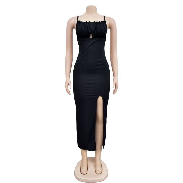 Fashion Women's Solid Color Strap Wrapped Chest Sleeveless Open Back Long Dress