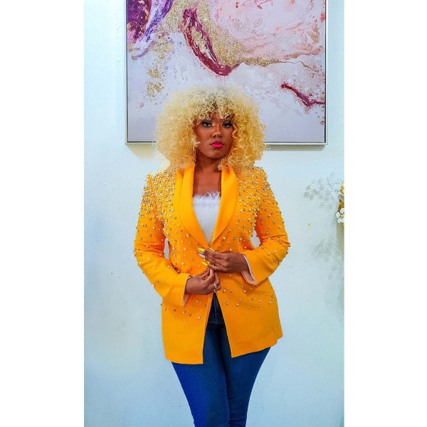 Fashion women's solid bubble bead large lapel long sleeve Blazer