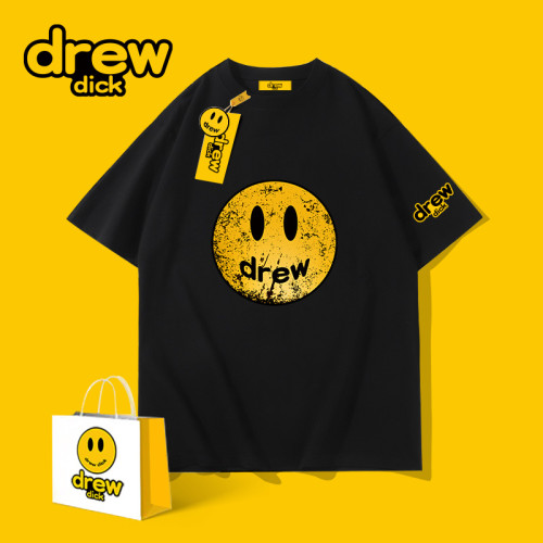 DREW Washed Retro Distressed Cracked Smiling Face Short Sleeve High Street Loose Cotton Couple Bottom T-shirt