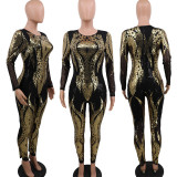 Sequin high-end women's long sleeved perspective jumpsuit