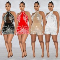 Women's Sexy Tight Mesh Perspective Hot Diamond jumpsuit