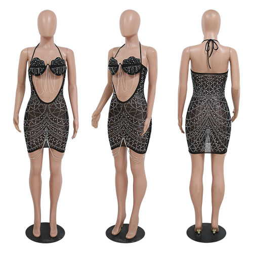 Sexy strapless dress, fashionable buttock wrap, A-line short skirt, party hot diamond style