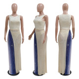 Shang Yuan Neck Sleeveless High Split Dress with Perspective Panel Hot Diamond Party Style Including Underwear