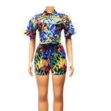 Women's printed fashion casual home short sleeved two-piece set