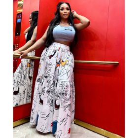 Women's fashion casual printed loose fitting half skirt with large swing skirt