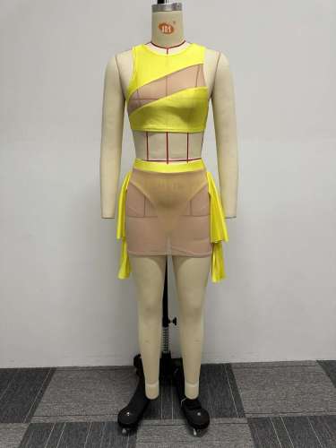 Solid mesh patchwork lace summer swimsuit bikini sexy perspective three piece set