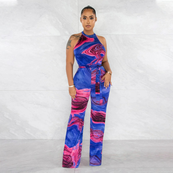 Women's printed sexy sleeveless strapless jumpsuit pants