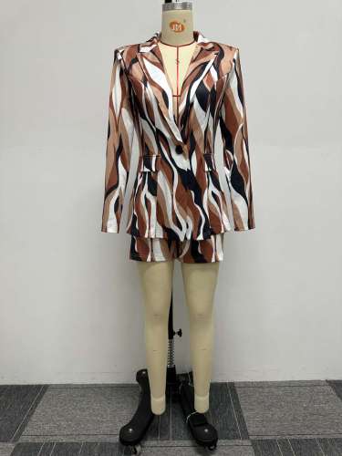 Sexy printed multi-color suit cardigan casual shorts set
