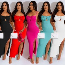 Fashion Women's Solid Color Strap Wrapped Chest Sleeveless Open Back Long Dress Fashion Women's Solid Color Strap Wrapped Chest Sleeveless Open Back Long Dress