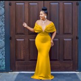 Fashion Women's Solid Color Off Shoulder Deep V Open Back Fishtail Dress