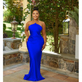 Fashion Women's Solid Color Sleeveless Shoulder Strap Open Back Long Dress