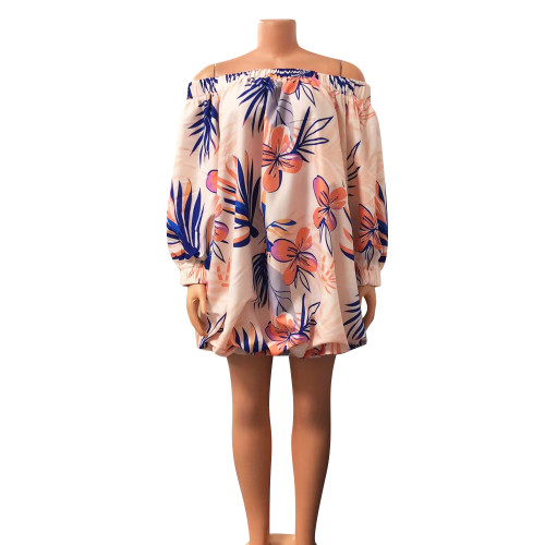 Women's sexy digital print off shoulder loose fitting dress
