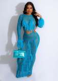 Women's handmade tassel knitted casual hollow out sequin beach skirt long skirt