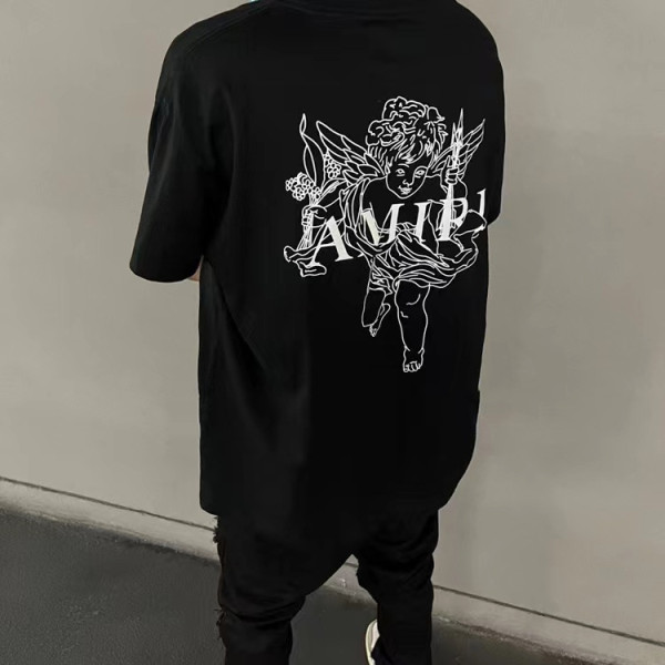 Amiri Cupid Angel Little Crowd Fashion Brand Men's and Women's T-shirts Couple Loose Solid Round Neck Short Sleeve