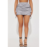 Solid color pleated rubber band spring buckle sports organ pocket work dress