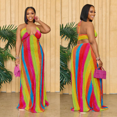 Sexy colorful printed pleated neck tie loose oversized dress