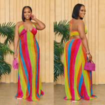 Sexy colorful printed pleated neck tie loose oversized dress Sexy colorful printed pleated neck tie loose oversized dress