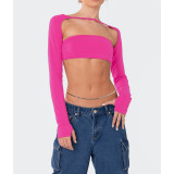 Solid backless strapping bra cover refers to a two-piece top set