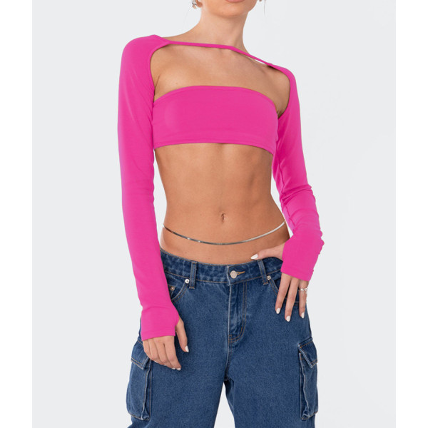 Solid backless strapping bra cover refers to a two-piece top set