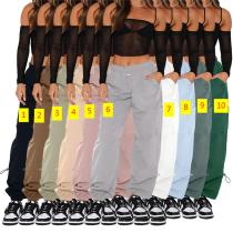 Loose straps, multiple bags, straight tube elastic workwear, casual pants