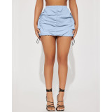 Solid color pleated rubber band spring buckle sports organ pocket work dress