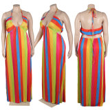 Sexy colorful printed pleated neck tie loose oversized dress