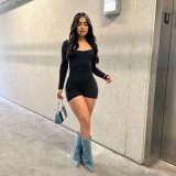 Sexy and Comfortable Solid Color Shoulder Sleeves Off Back Jumpsuit