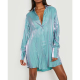 Solid Flash Comfortable Loose Fit Long Shirt Dress